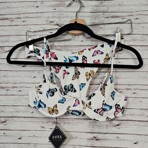 Zaful Colorful Butterfly Print Crop Top - White